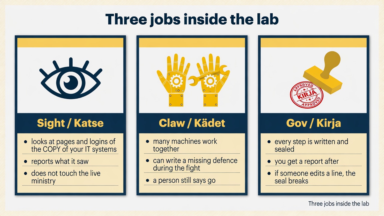 Sight, Claw, Gov — three jobs