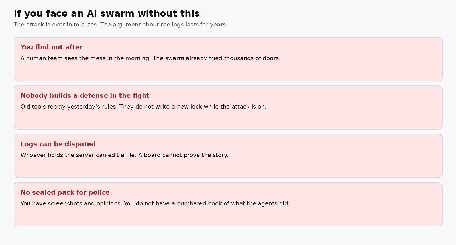 Four costs of facing an AI swarm without defenders