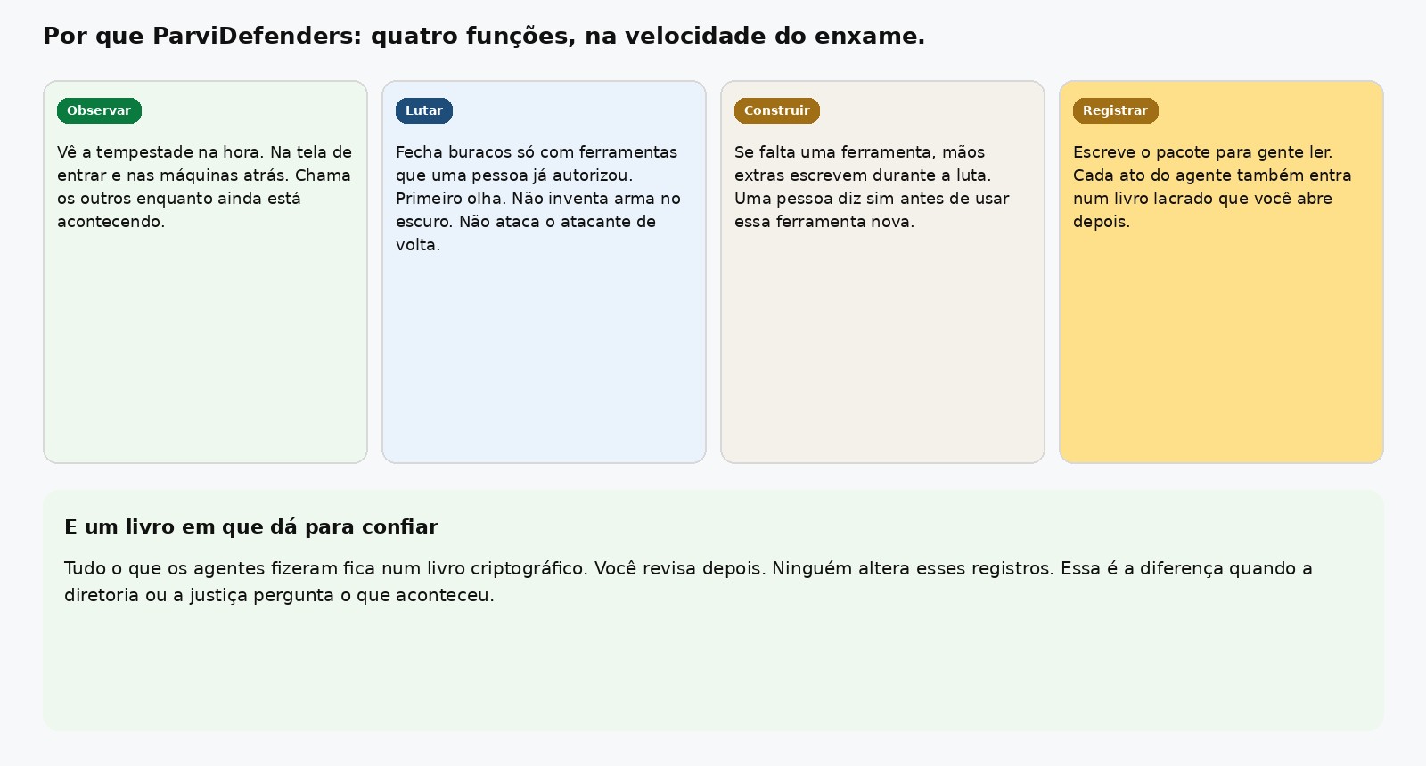 Quatro funções: observar, lutar, construir, registrar